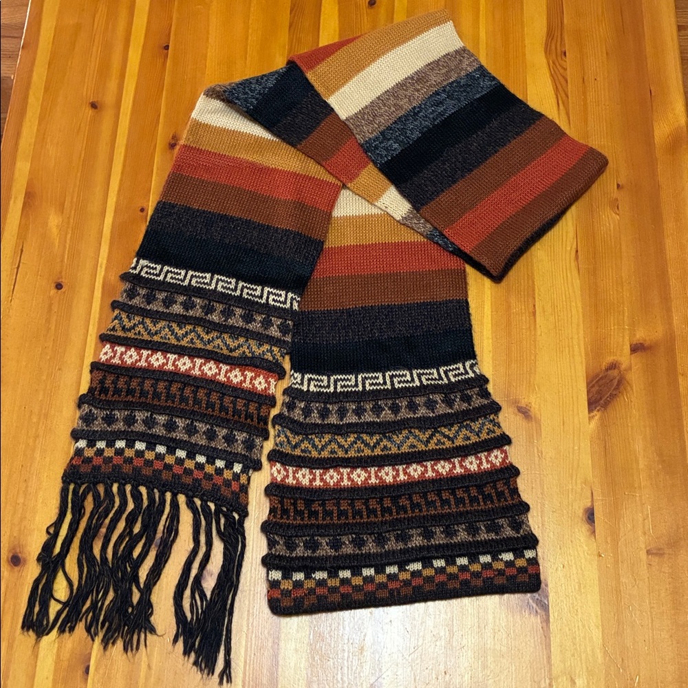 Elegant Striped Scarf and Hat Combo in Earth Tones, Unisex